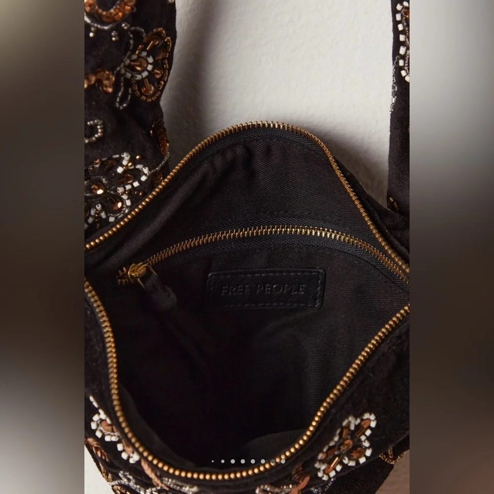 NWT Free People Nashville Nights Beaded Hobo Shoulder Bag in Black New $98 - Picture 3 of 11